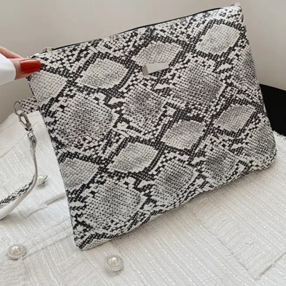 Snakeskin Print Large Capacity Clutch Bag with wristlet
